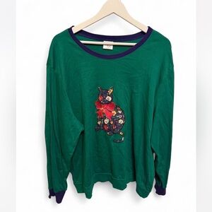 Vintage Cat Embroidered Graphic light Sweatshirt 3x
